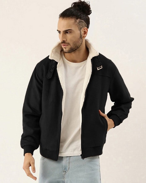 Men Regular Fit Zip-Front Bomber Jacket