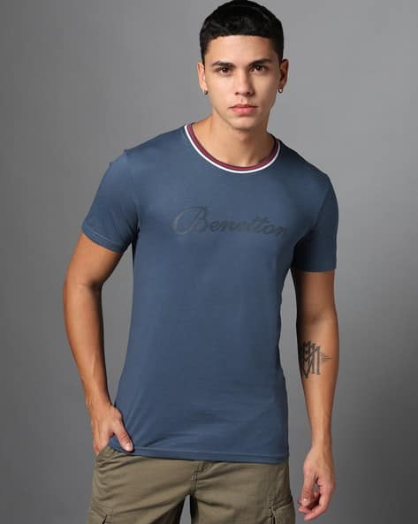 UNITED COLORS OF BENETTON Men Brand Print Regula Fit Crew-Neck T-Shirt