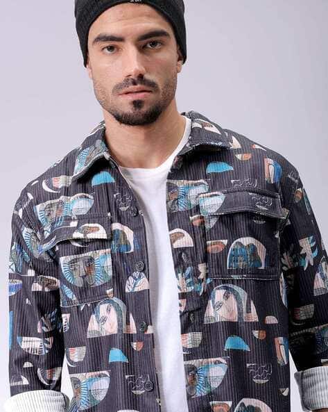 The Indian Garage Co Men Printed Regular Fit Overshirt with Flap Pockets