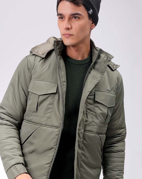 Men Slim Fit Hooded Bomber Jacket