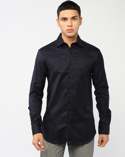 Men Patterned Slim Fit Easy Iron Pure Cotton Shirt