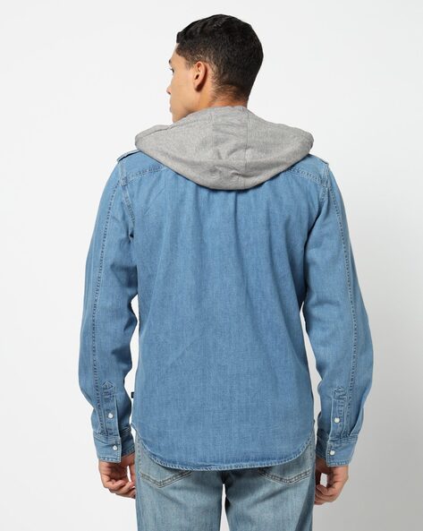 Mens hooded denim shirt online