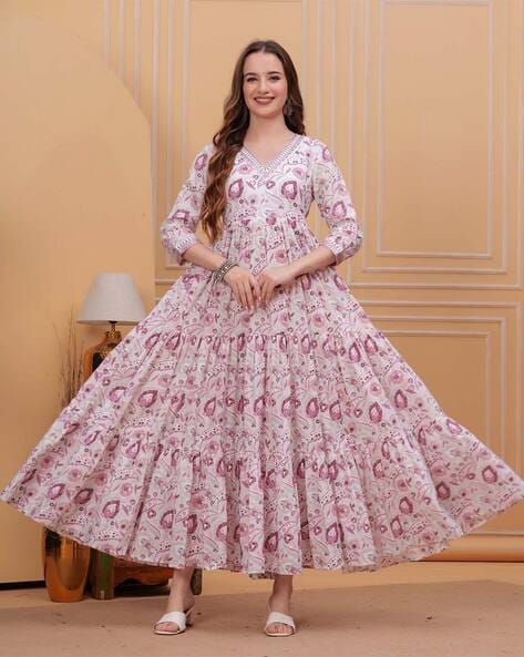 Women Floral Print Flared Kurta