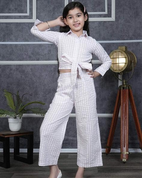 Girl Check Pants Style Chequered Woollen Trousers For Girls Grey