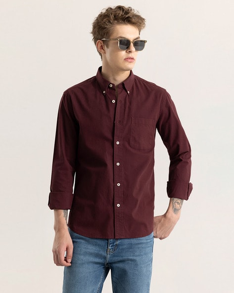 Mens maroon button down shirt best sale