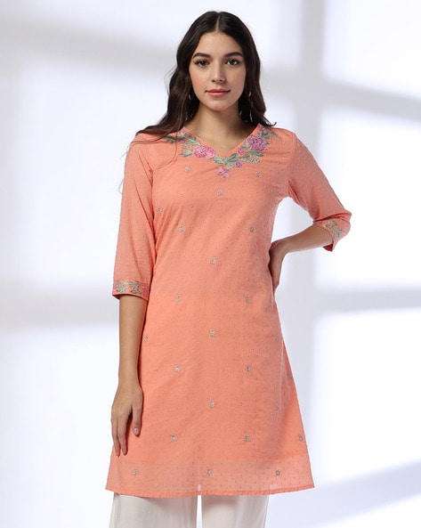 Women Embroidered Straight Kurta