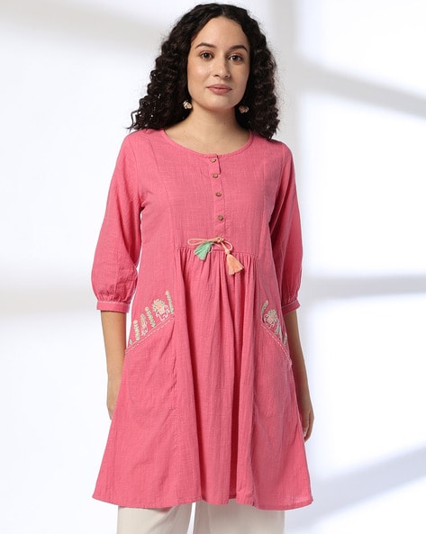 Women A-Line Kurti with Drawstring