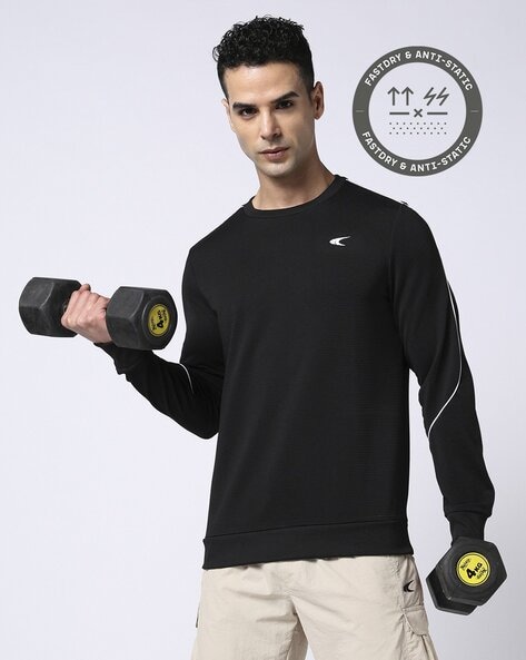 Men Self-Stripes Regular Fit Crew-Neck Training Sweatshirt