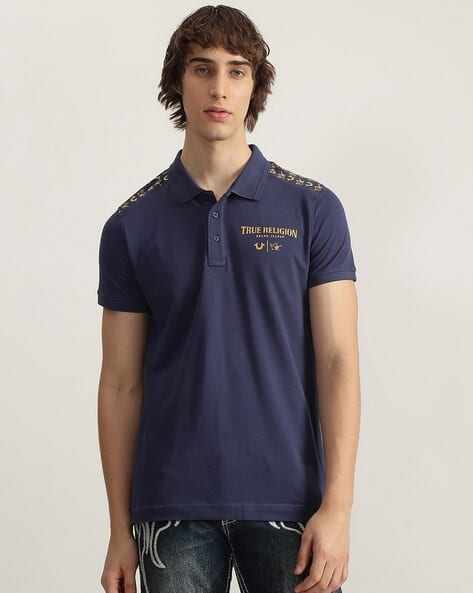 Buy TRUE RELIGION Men Regular Fit Polo T-shirt Blue Color Men