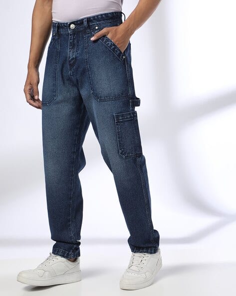 Men Mid-Wash Loose Fit Carpenter Jeans