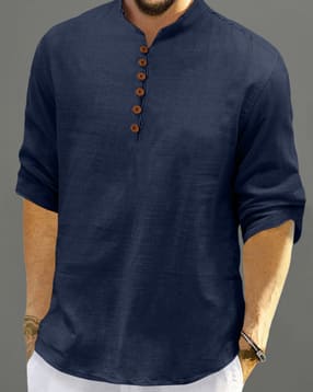 Men Regular Fit Short Kurta with Mandarin Collar-image-48