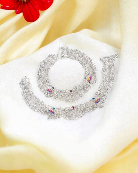 Joy of Jewels Women Sliver-Plated Diamond-Studded Anklets