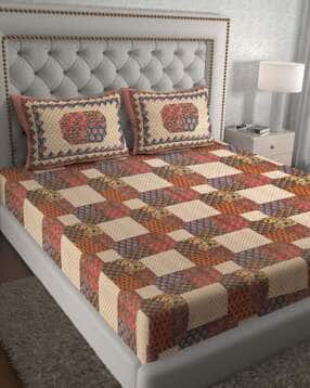 uniqchoice Geometric Print Double Bedsheet with Pillow Covers-picture-41
