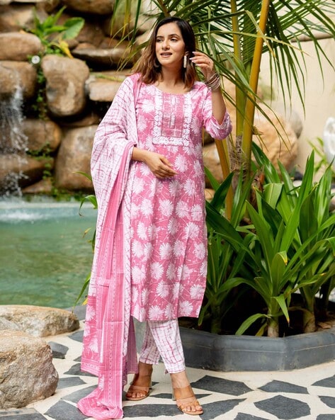 Women Block Print Straight Kurta Set