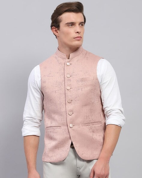 Monte Carlo Online Nehru Jacket Buy Men Navy Blue Solid Mandarin - Main Image
