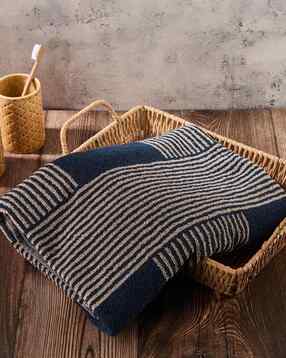 Fabindia Navy Cotton Woven Ladder Stripe Towel-image-6