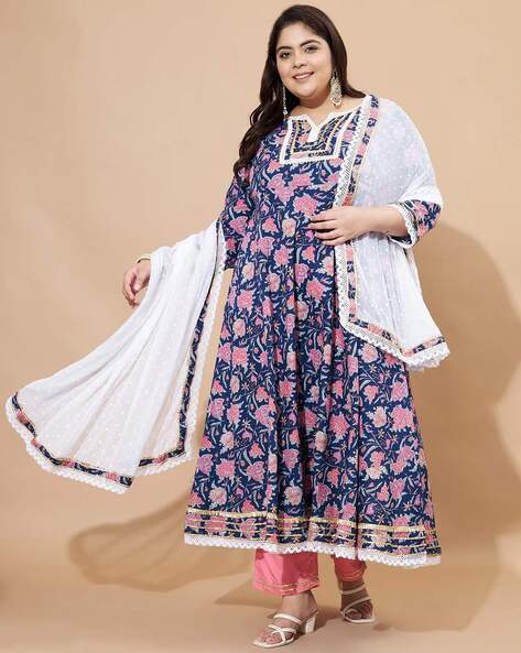 VBUYZ Women Floral Print Flared Kurta with Pants & Dupatta
