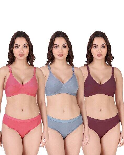 CUMSIN Women Pack of 3 Bras & Panties Sets