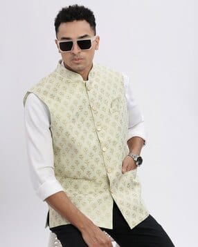 showoff Men Leaf Woven Slim Fit Nehru Jacket-picture-11