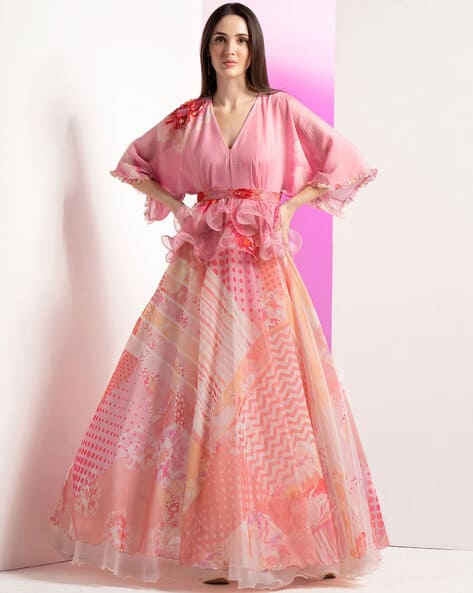 Floral Embroidered Peplum Maxi Dress