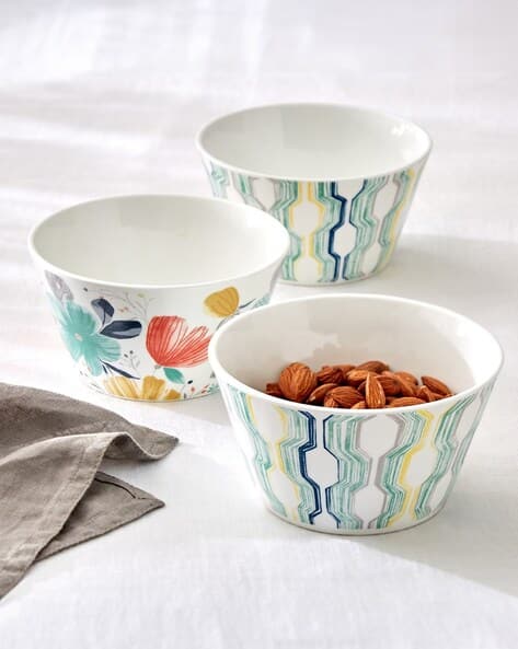 Set of Bone China Printed Serving Bowls