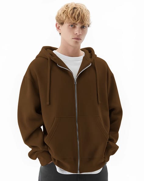 Men Oversized Zip-Front Hoodie with Split Kangaroo Pockets