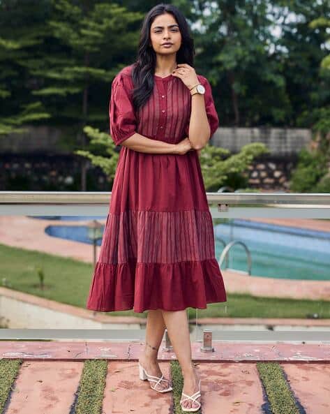Cotton Dress Online Buy Dark Red Dresses For Women By Sencei