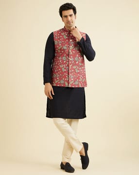manyavar Men Floral Print Regular Fit Nehru Jacket-picture-20