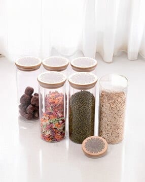 the better home Set  of 6 Kitchen Containers Set Glass Jars with Printed Bamboo Lids-picture-24