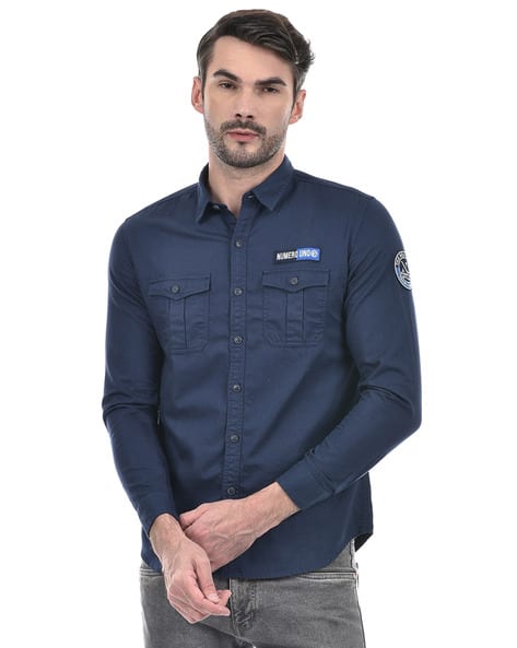 Men Slim Fit Shirt with Flap Pockets