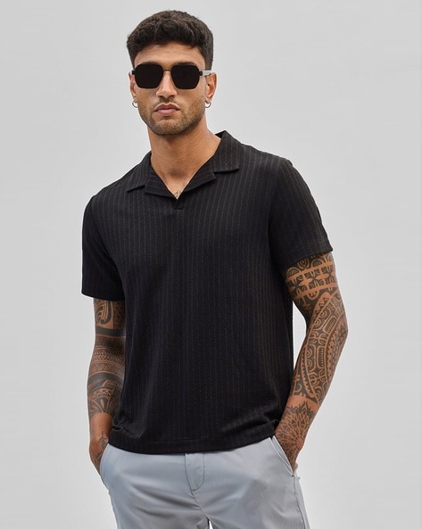 Men Self-Design Slim Fit Polo T-shirt