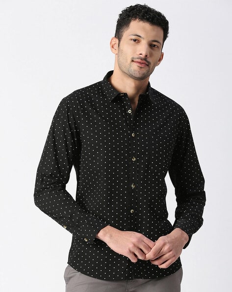 black dress shirt with white polka dots Polkadot Shirt Black main image 1