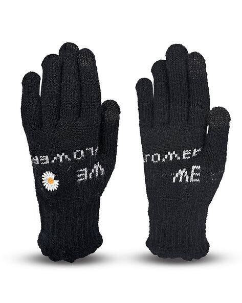 Women Typographic Print Winter Gloves with Touchscreen Fingertips