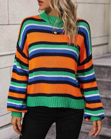 Women Striped High-Neck Pullover