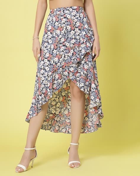 Women Floral Print Wrap Skirts