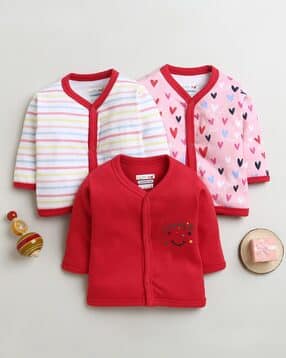 Infants Pack of 3 V-Neck T-Shirts with Snap Button Closure-image-14