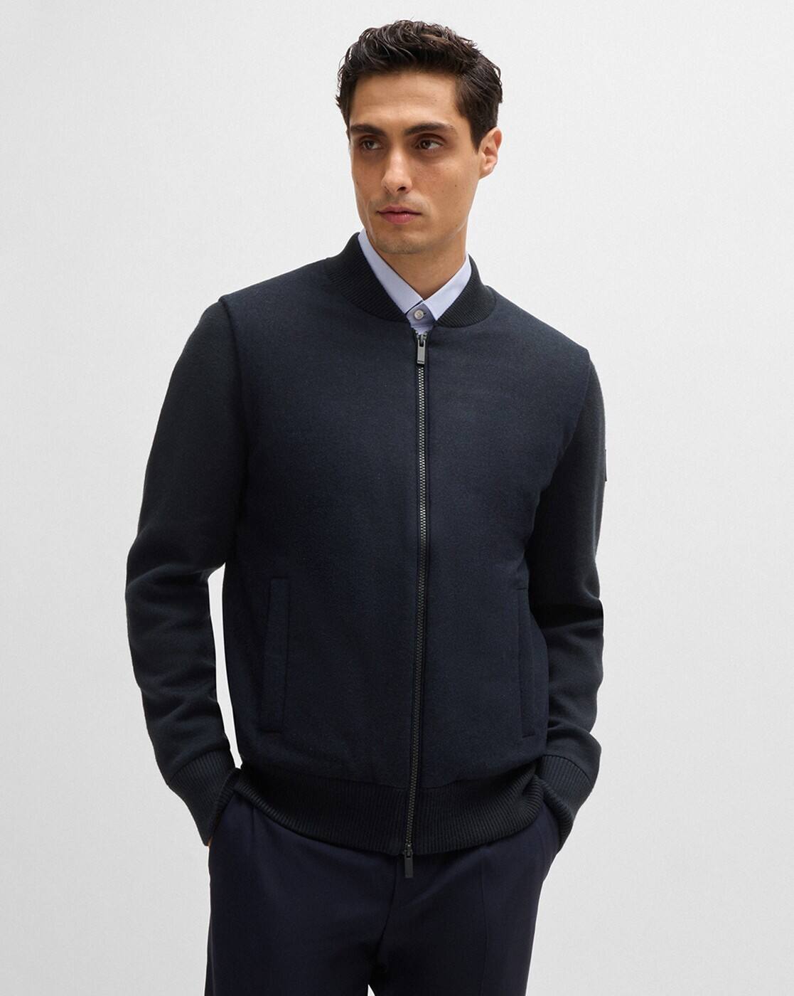 Buy BOSS Padded Front Panel Zip-Up Regular Fit Jacket | Blue Color