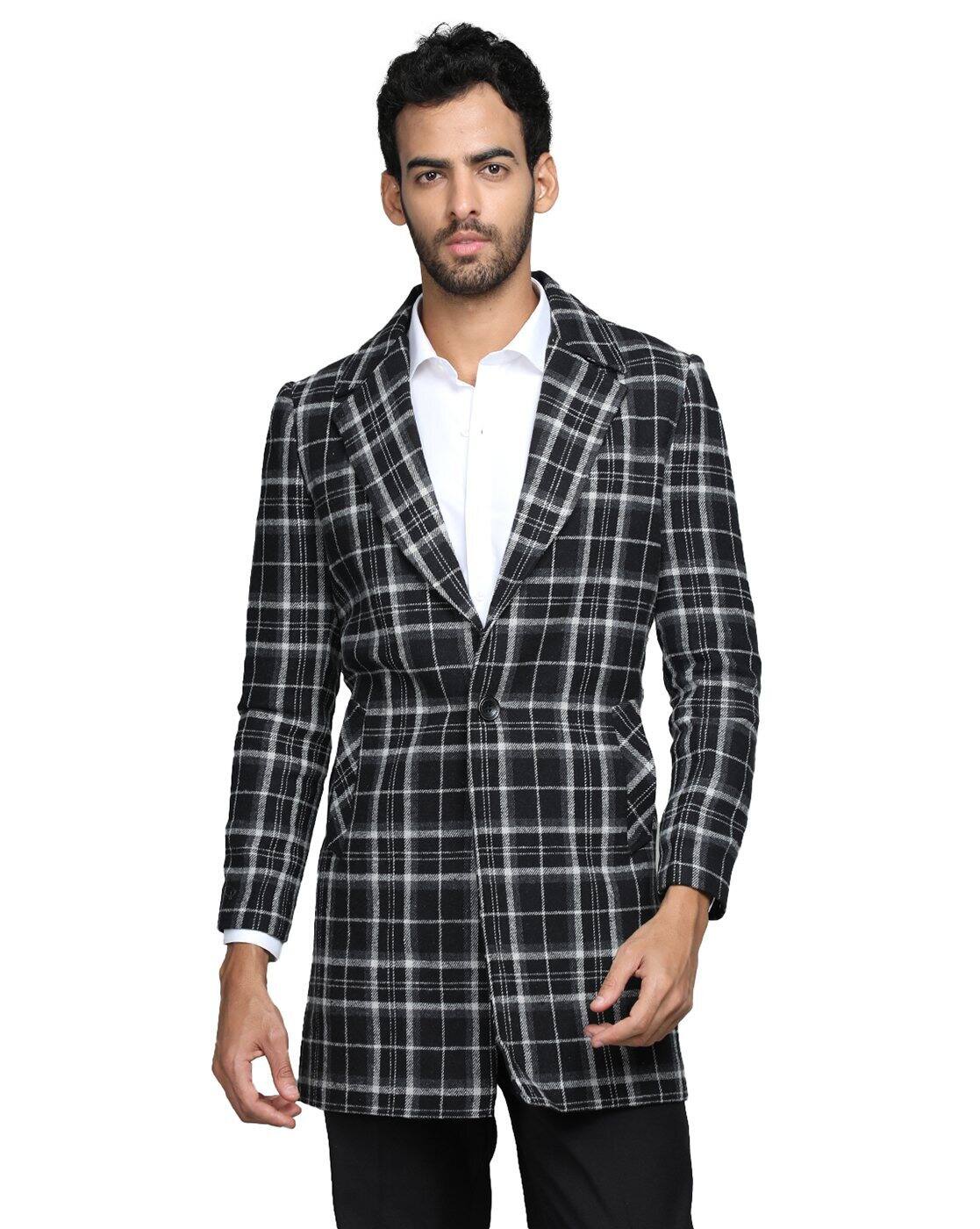 ジャケット・アウター COS Double-breasted Checked Coat Buy HONNETE Men Casual Regular Fit Brown Black Check Trench Coat