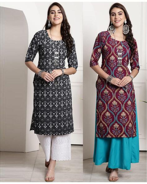 Pack of 2 Women Printed Straight Kurtas