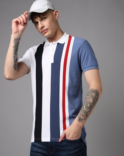 Men Colourblock Regular Fit Polo T-Shirt