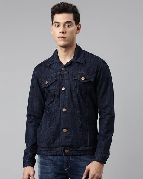 Men Slim Fit Denim Jacket with Flap Pockets