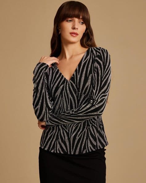 Kazo Women Embellished Slim-Fit V-Neck Top