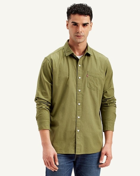 Men Regular Fit Shirt with Patch Pocket