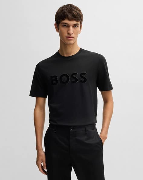 Buy BOSS Logo Detail Cotton-Jersey Regular Fit T-Shirt Black