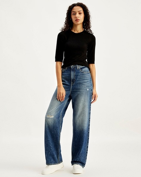 Women Mid-Wash Distressed Loose Fit Jeans