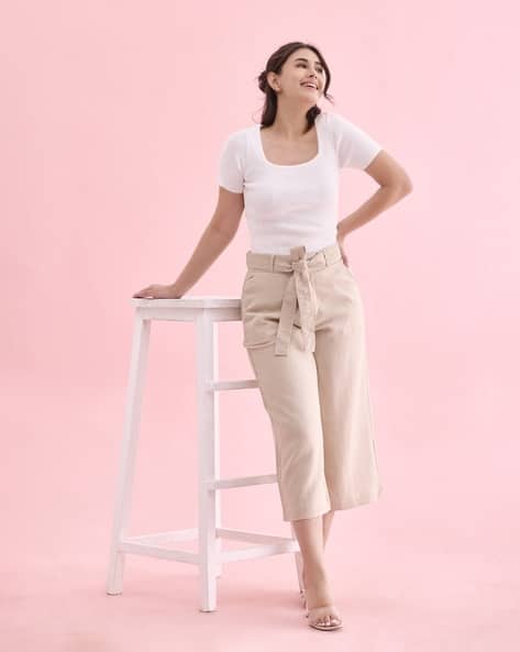 Buy Light Beige Trousers Pants for Women by GO COLORS Online