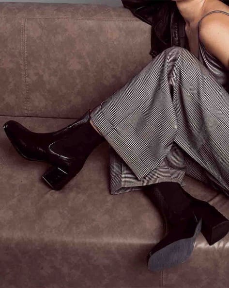 Leather Mid-Calf Length Boots