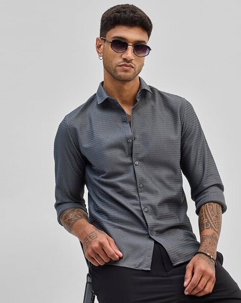 Men Self-design Slim Fit Shirt