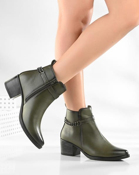 Women Ankle-Length Boots with Chain Accent