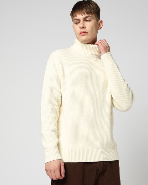 Men Ribbed Turtleneck Regular Fit Pullover